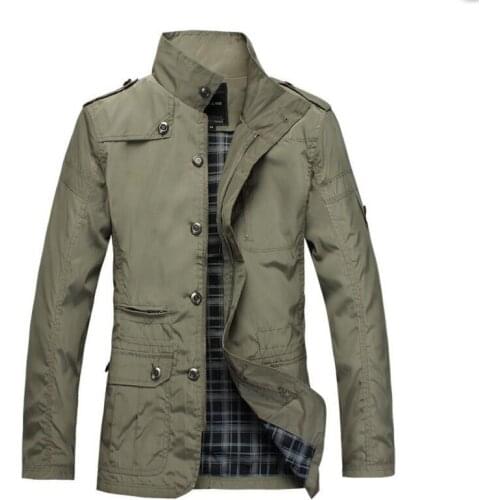 Man Fashion Business Cargo Jacket England Style Casual Cargo Trench Coat Military Style Tactical Windbreaker Outerwear Big Size