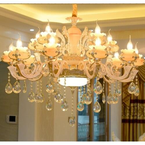 Parlor Extra large chandeliers crystal lighting jade stone romantic big staircase foyer living room chandelier led candle lights