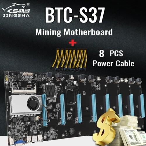 Ethereum Mining Motherboard with 8 GPU Slots (65mm Interval) and CPU DDR3 Memory Integrated VGA Low-Power with *8 Power Cable