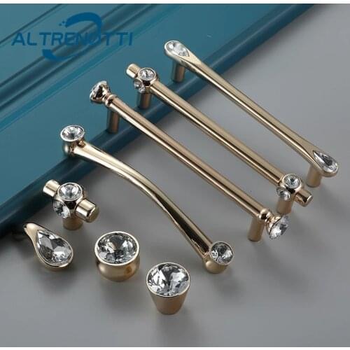 Furniture Drawer Luxury Handle Apartment Room Cabinet Kitchen Cupboard Crystal Door Pull Wardrobe Closet Dresser Metal Knob