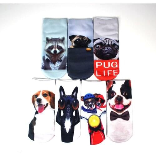Fashion 3D Printing Women Art Socks Cotton Animal Style Neutral Christmas Ankle Socks Femalle with Cute Dogs 15