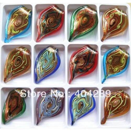 Wholesale 12pcs Gold Silver Foil Murano Lampwork Glass Baroque Pendant Necklace