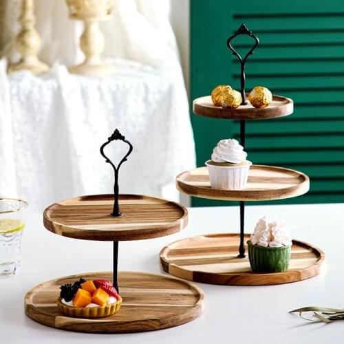 Cup Cake Display Stand Double Layer Bread Plate Snack Cake Stand Wooden Fruit Tray