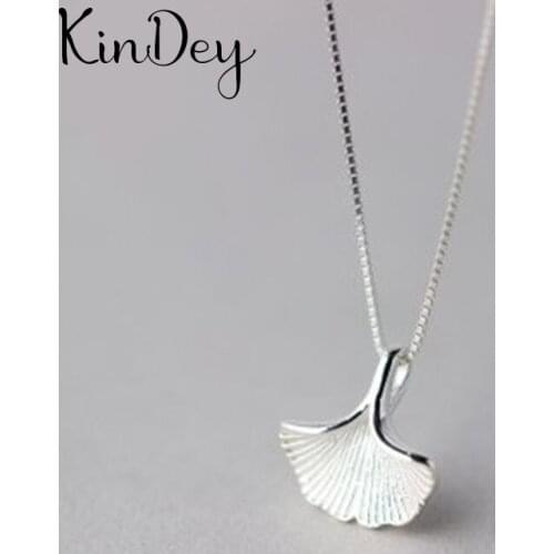 Kindey Real Pure Silver Color Ginkgo Biloba Leaf Necklaces Pendants for Women Wedding Jewelry Kolye Collares
