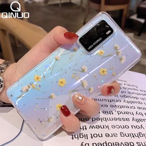 Pressed Real Dried Flower Glitter Clear Case For Samsung Galaxy A52 A12 A72 A32 A51 A71 A50 A41 S20 Ultra 5G S21 Plus S 10 Cover