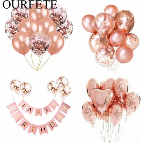 Rose Gold Confetti Latex Balloons Set Love Heart Foil Helium Balloon Birthday Party Decoration Anniversary Wedding Balloon Decor