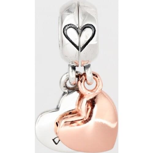 Free Shipping 925 Sterling Silver Rose Mother & Daughter Love Hanging Charms Fit Original Bracelet For Women DIY Jewelry Beads