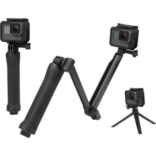 3-Way Monopod Grip Arm Tripod Foldable Selfie Stick Stabilizer Mount Holder for GoPro Hero 7/6/5 SJCAM SJ6 SJ7 SJ5000 Yi(Black)