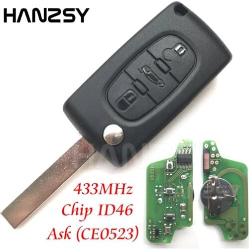 3 Buttons 433MHz Flip Folding key For Peugeot 307 207 308 607 807 407 208 Remote Key ID46 Chip CE0536/CE0523 VA2/HU83 blade