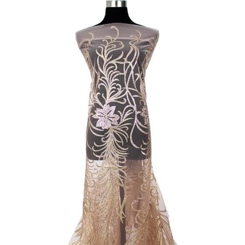 Gorgeous African Wedding Tulle Floral Ankara Sequence Lace Fabric Decor Textiles for Women Party Night Sequin Glitter Dress Hot