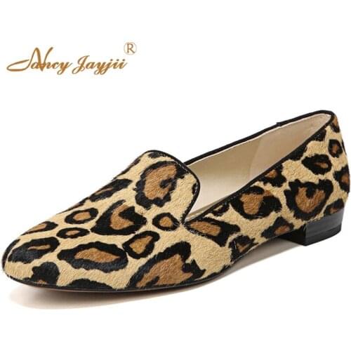 Spring Leopard-Print Flats Shoes Woman Round Toe Animal Prints Loafers Large Size 12 13 For Ladies Adult Footwear Sexy 2019