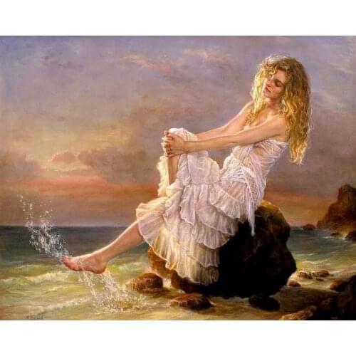 Sweet girl by the sea Cross Stitch Kits Needlework Embroidery Crafts 14ct Unprinted DIY Arts Handmade Home Decor