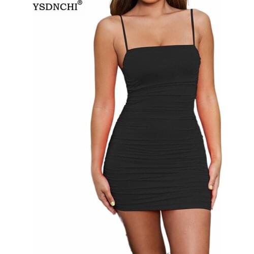 YSDNCHI Black Spaghetti Strap Sexy Mini Party Dresses Sleeveless Skinny Soft Women Backless Summer Fashion White Slim Vestidos