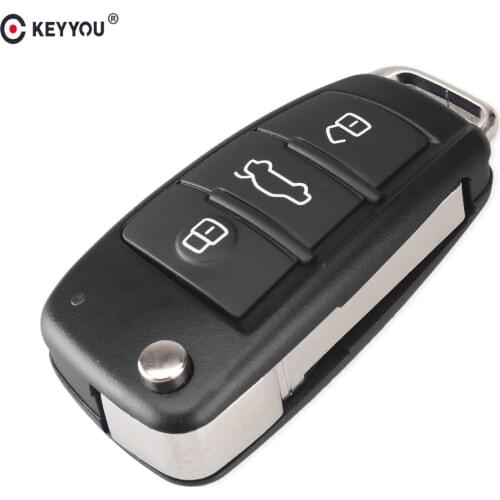 KEYYOU 10pcs Replacement 3 Buttons Flip Car Key Case Shell Fob For Audi Q7 A3 A4 A6 A6L A8 TT Remote Key With Blade