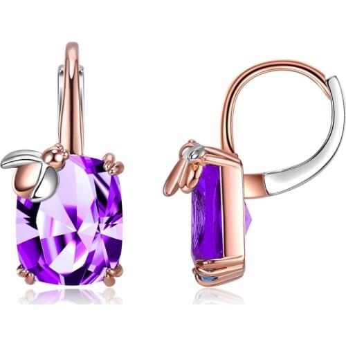ZEMIOR Charm Drop Earrings For Women Golden Ladybug Female Earring Purple Romantic Zircon Valentine Day Gift Jewelry 2021 Trend