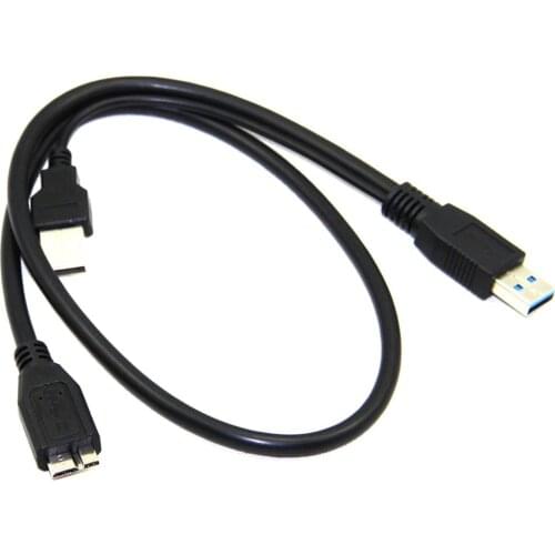 0.6m/1m Dual USB 3.0 A Male to Micro B Y Black Power Data Cable Mobile Hard Disk 2-connector Y-design