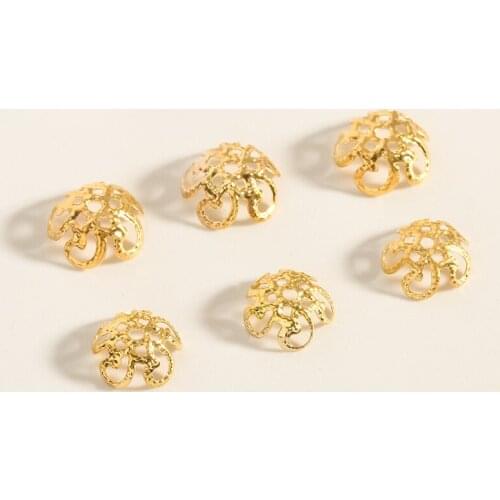 200pcs/lot Gold Color 8mm 10mm Flower Spacer Bead Caps Filigree Loose Bead End Caps For DIY Jewelry Making Findings Supplies