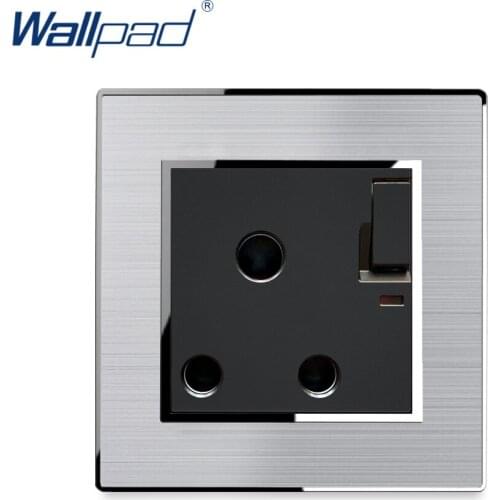 Switched UK 3 Pin Socket With LED Indicator Wallpad Stainless Steel Panel With Silver Border Wall Socket 15A AC110-250V