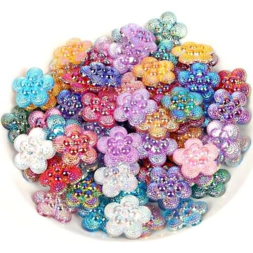 50Pcs 20mm Mixed Resin Double Flowers Flatback Cabochon Embellishments Scrapbooking Decoration Diy Craft Supplies Accessories