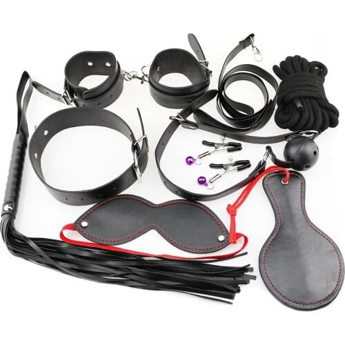 8 Pcs Sling Bdsm Set Bondage Rope Sex Collar With Leash Gode Silk Handcuffs Restraints Sex Toys For Two Slave Sims Game SM Tools