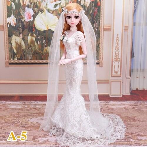 22 Inch Doll Accessories 60cm BJD Doll Clothes Lace Wedding Dress with Bow Headdress Fits 1/3 BJD Doll Dress Up Gifts for Girls