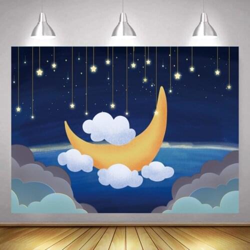 Shiny Gold Moon Star Party Pendant Cloud Dreamy Backdrop Baby Shower Birthday Portrait Photographic Backgrounds For Photo Studio