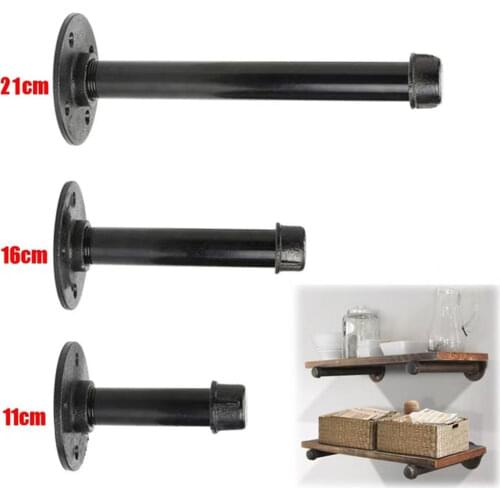 COMBUYFIT 2Sets Black Wall Mounted Double Flange Tube Pipe Floating Shelf Rustic Bracket Vintage Wooden Shelf