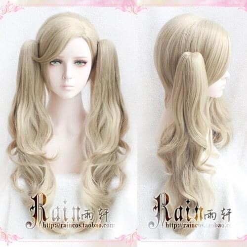 P5 Persona 5 Anne Takamaki Long Curly Linen Cos Hair With 2 Clips On Ponytails Heat Resistant Cosplay Costume Wig