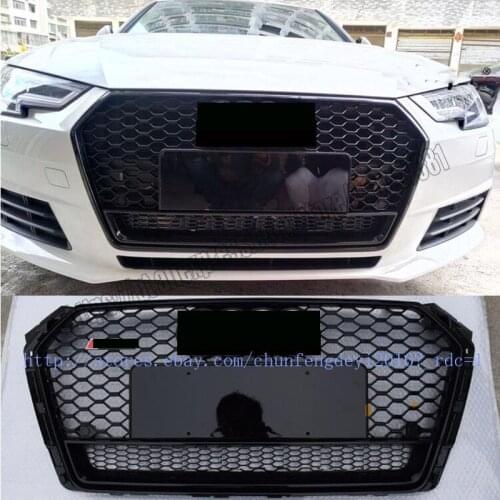 For rs4 style sport front enchants mesh honeycomb grill gloss black cover for audi a4 / s4 b9 2017 17 2018 18 2019 19