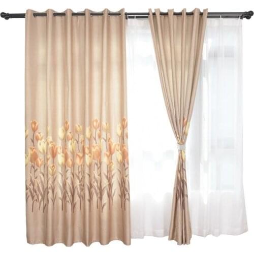 Elegant Tulip Printing Window Curtains Balcony Bedroom Half Blackout Polyester Fabric Decor Home Window Curtain
