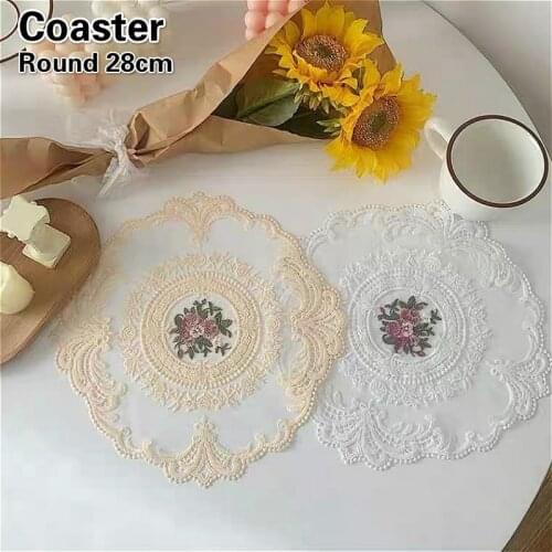 European Lace Embroidery Round 28cm Placemat Table Mat Coaster Furniture Electrical Dust Cover Christmas Wedding Decoration