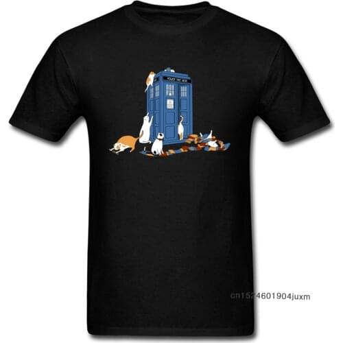 Tops Tees Time Travel T Shirts Men T-shirt Cat Lover Print Tshirt Thanksgiving Day Funky Cotton Fabric Clothes
