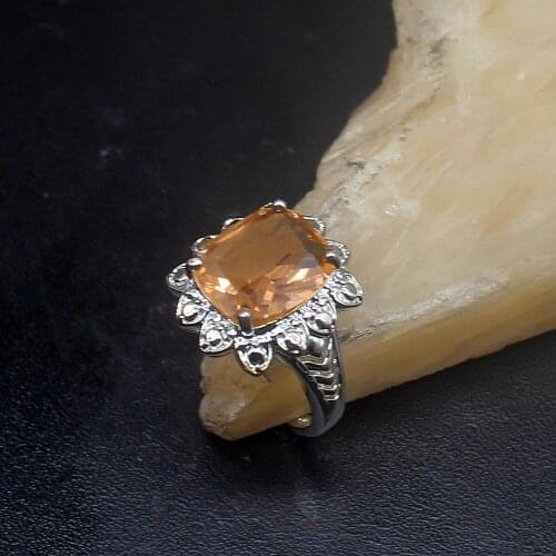 Gemstonefactory Jewelry Big Promotion Single Unique 925 Silver Solitaire Cute Honey Topaz Women Men Gifts Band Rings 7# 20212899