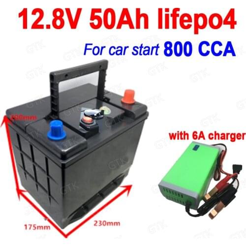 GTK 12.8V Lifepo4 12V 50Ah lithium battery CCA 800A lithium Iron phosphate for vehicle start car boat inverter RV + 6A Charger