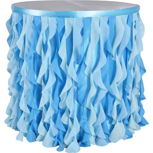 HobbyLane New 2019 Solid Color Tulle Table Skirt For Wedding Decoration 6ft 9ft 14ft Wave Chiffon Table Skirt For Brithday Party