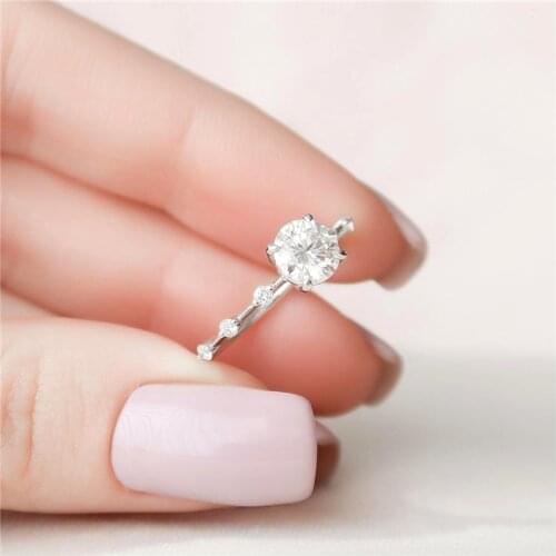 1.0CT Round Brilliant Heart & Arrow Cut Moissanite Solid 14K White Gold Lab Grown Diamond Engagement Vintage Style Women Rings