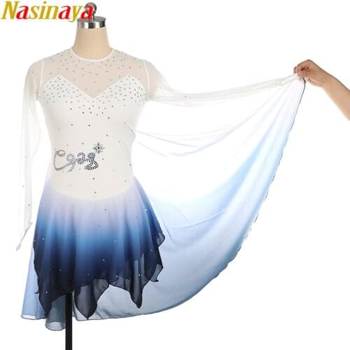 Costume Figure Skating Dress long sleeve Ice Skating Skirt for Girl Women Kids Customized polyamide Chinese Style Ink Color