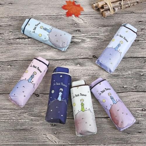 Little Prince Umbrella Mini Pocket Umbrellas Anti UV Folding Umbrella Protable Black Coating Sunshade Girl Small Sun Umbrellas