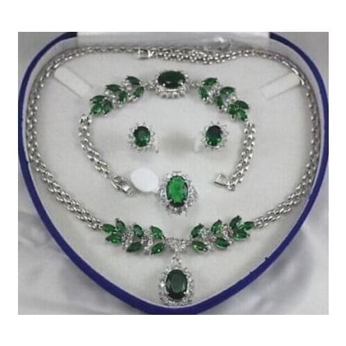 Plated Inlay Blue crystal Necklace Bracelet Ring Earring set