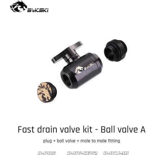 Valve Kit Drain Push Water Combination Ball G1/4" Computer Case Cooling Copper & Aluminum Bykski