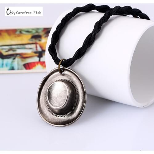 2018 New Vintage Steam Punk Cowboy Hat Statement Necklace & Pendant Leather Necklace For Women Men Fashion Summer Jewelry LN0272