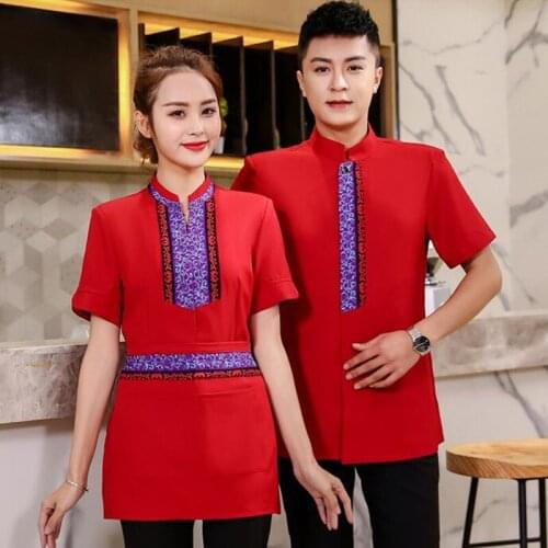 Waiter Work Clothes Short-sleeve Hotel Chinese Restaurant Waitress Lady Overalls Hot Pot Shop Plus Size Breathable Uniform H2204