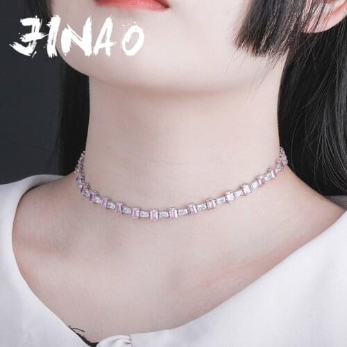 JINAO High Quality Baguette Square Cubic Zirconia Stones Necklace High Quality Iced Out Hip Hop Jewelry For Women Gift