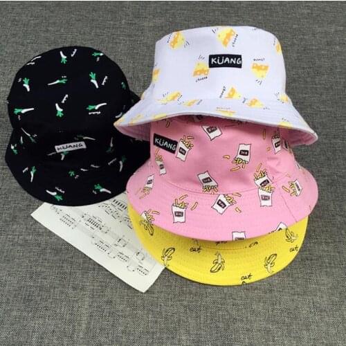 Panama Bucket Cap Unisex Cotton Cartoon Banana Graffiti Bucket Hat Men Women Bob Cap Hip Hop Outdoor Summer Fishing Hat