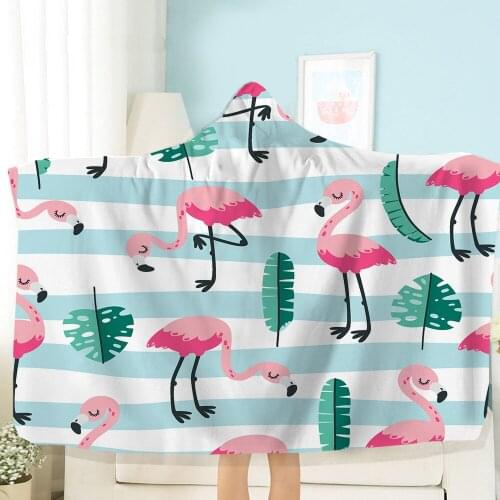 Flamingo Printed Plush Home Office Hooded Blanket Adult Children Sofa Blanket Wear-Resistant Fleece Blanket Comfortable Blanket