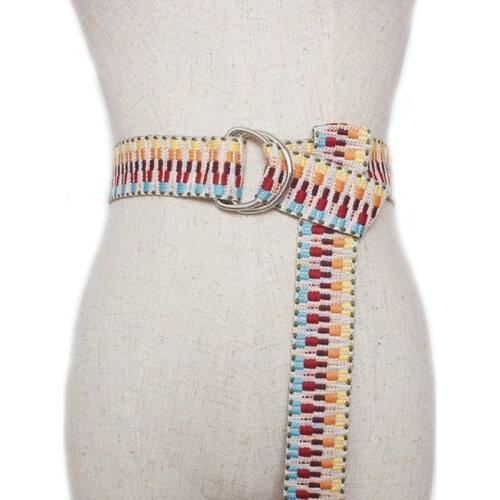 New Printed Women Canvas Belts D Ring Buckle Ladies Long Multicolor Weave Waist Strap Jeans Trouser Female Belt Waistband