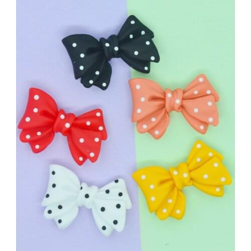 Resin Flat back White Dot Bow-knots Cabochons DIY Jewelry Charms Pendants Scrapbook Embellishments Supplies Hair Clips Deco