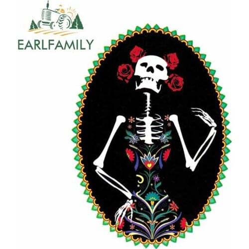 EARLFAMILY 13cm x 9.3cm for Catrina Skeleton Girl Skull Day of The Dead Lady Evilkid Car Sticker Fashion Occlusion Scratch Decal