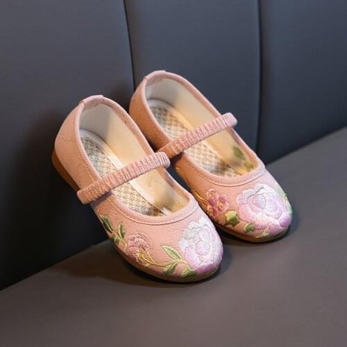 Children flower Hanfu shoes kids girls cloth shoes tendon bottom ethnic style little girls embroidered shoes fashion sneakers
