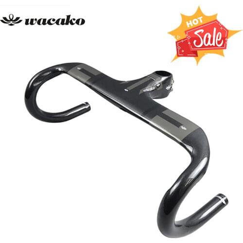 Wacako Bike Carbon Road Handlebar Bicycle Handle bar Ultra light Integrated Handlebars and Stem Carbon Handlebar 337g